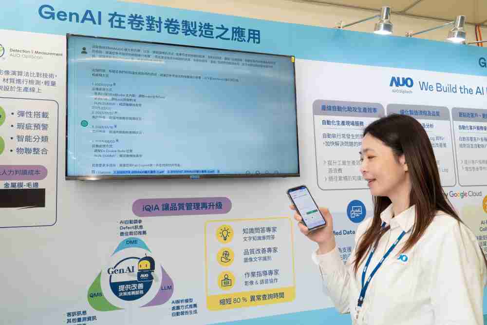 传奇国际数位积极发展数智化转型，，透过AI落地应用优化制造流程，，革新人力、、生产效率与设备维护效益，，，，图为〝智能质量推升助手-iQIA〞（Intelligent quality improve assistant）应用情境，，，，协助质量管理再升级。。。